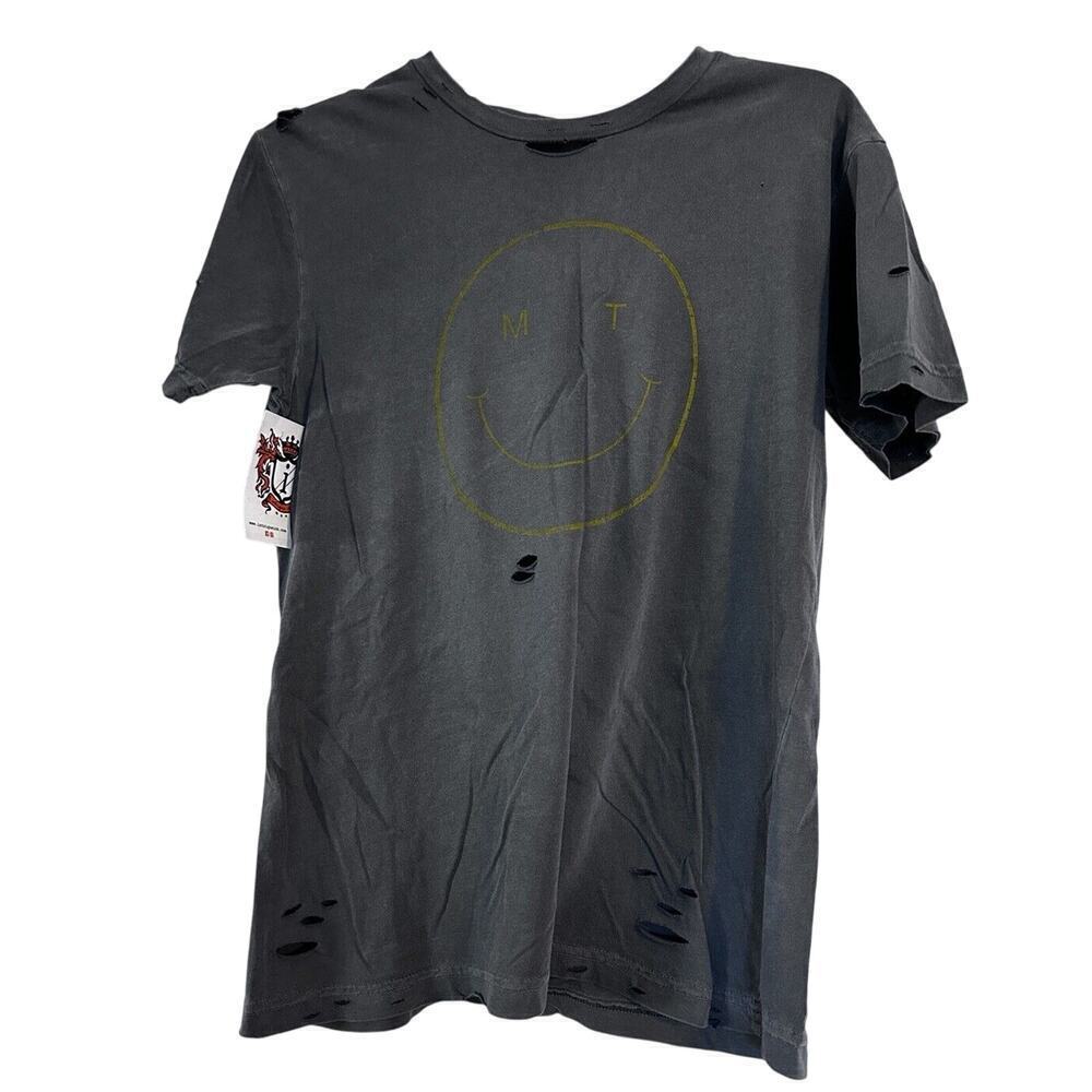 Distressed With Holes Montana Smiley Face Tshirt X Small Grey NWT
